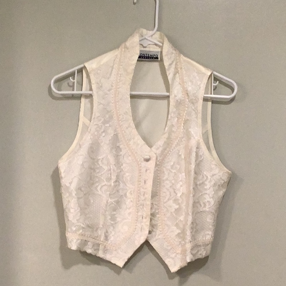 Vintage Cream Lace Halter Vest